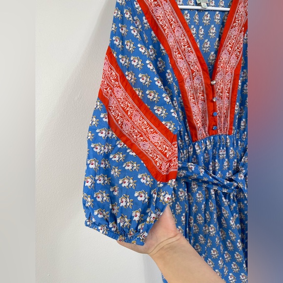 J. Crew V-Neck Cover-Up in Classic Block Blue and Red Floral Maxi Dress Vintage - Picture 7 of 16